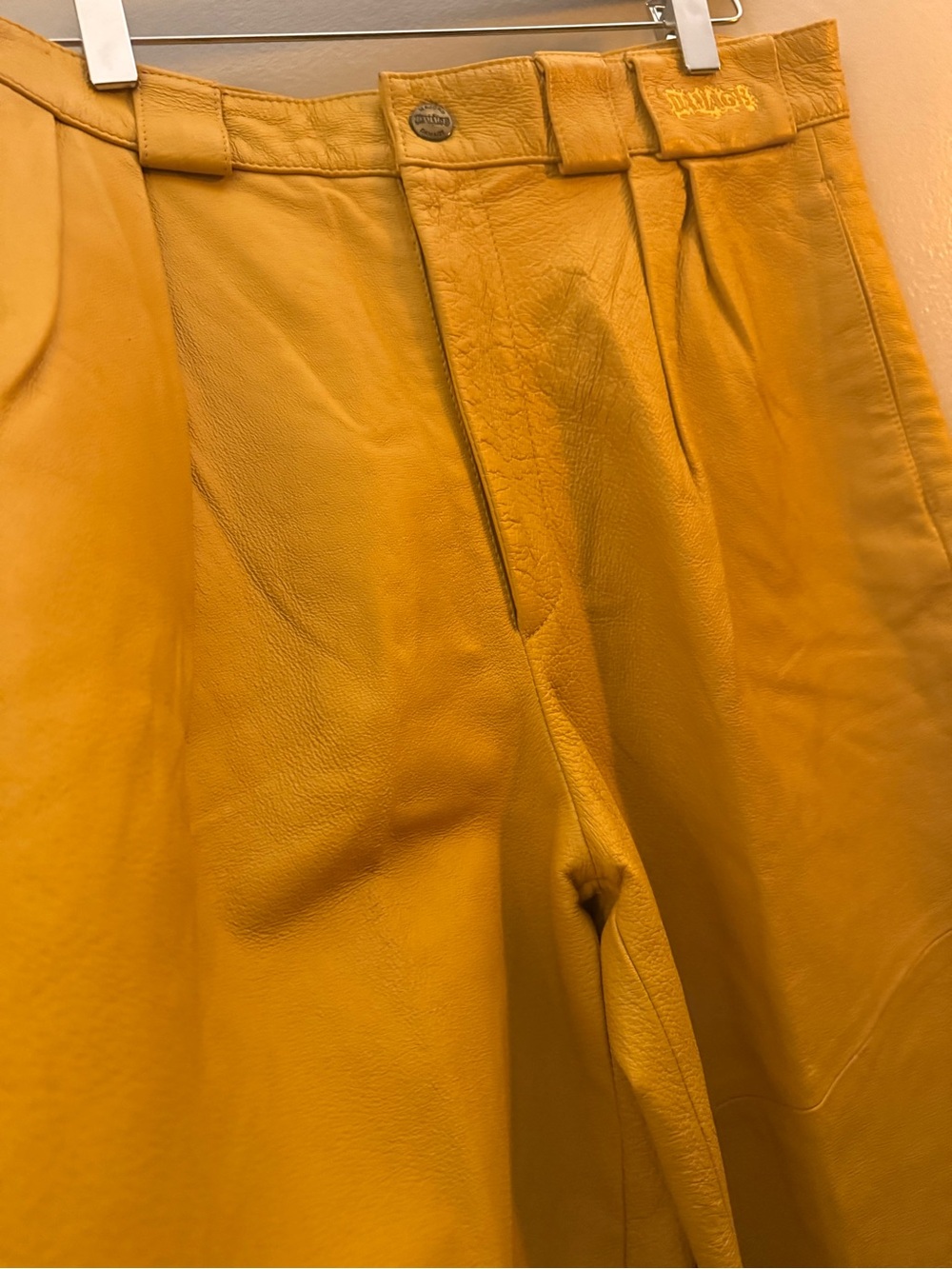 Vintage Leather Trousers - Major Damage Mustard Yellow Leather Pants Size 32